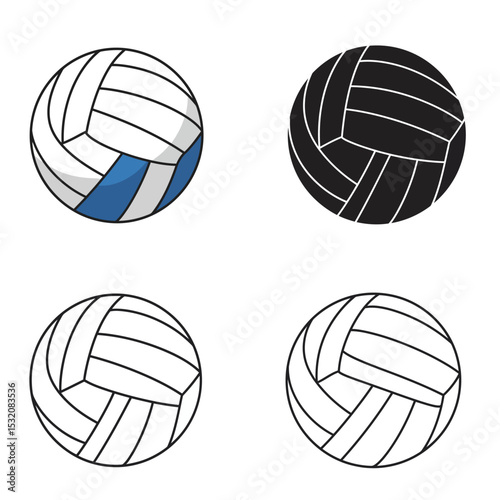 Volleyball ball icon. Vector illustration. Set of isolated volleyball ball icons. Black volleyball ball symbol