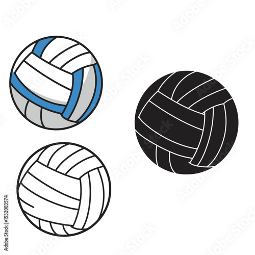 Volleyball ball icon. Vector illustration. Set of isolated volleyball ball icons. Black volleyball ball symbol