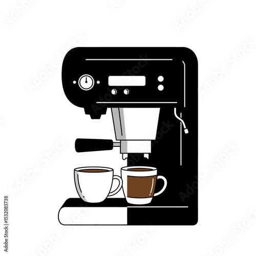 Isolated Coffee icons set. French press, coffee machine, mug, cup, milk pitcher, kettle. Collection for menu, coffee shop. Coffee brewing concept. Hand drawn modern Vector illustration
