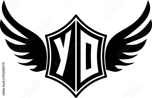 YO logo emblem with winged and shield template