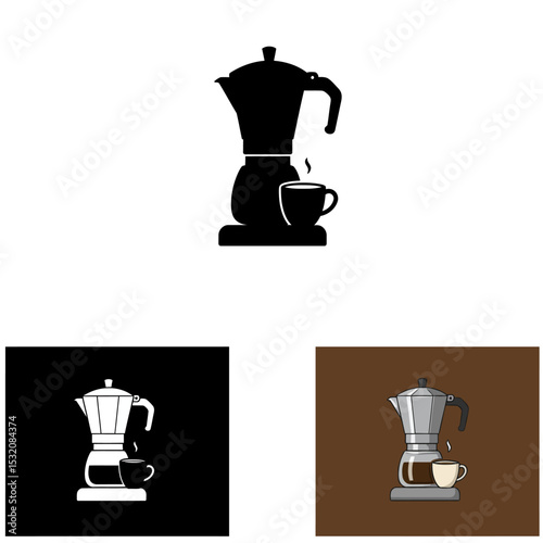 Isolated Coffee icons set. French press, coffee machine, mug, cup, milk pitcher, kettle. Collection for menu, coffee shop. Coffee brewing concept. Hand drawn modern Vector illustration