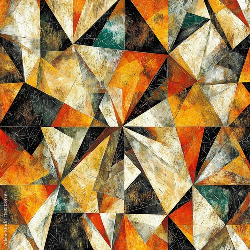 Geometric Patterns in Vibrant Colors Featuring Triangles and Textured Surfaces