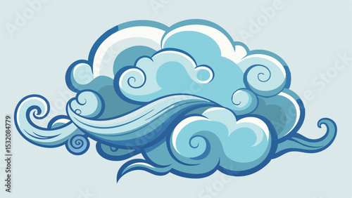 Vector illustration of stylized clouds in shades of blue on a transparent background
