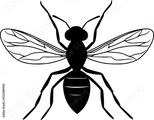 Wasp Insect Black Silhouette Vector Illustration