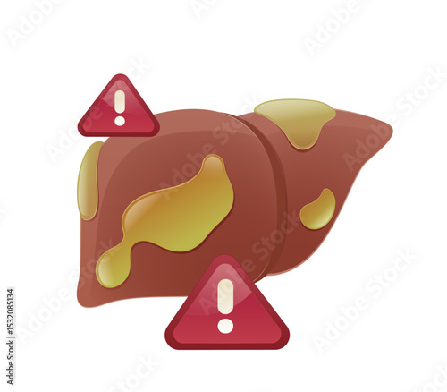 A graphic illustration concept for fatty liver disease (hepatic steatosis), showing an organ with increased fat deposition to highlight potential health problems.