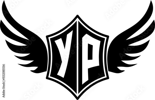YP logo emblem with winged and shield template