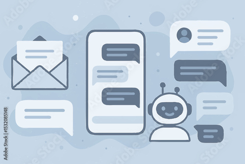 Optimized title for Adobe Stock: Chatbot Message Email Robot Communication Technology Illustration Design