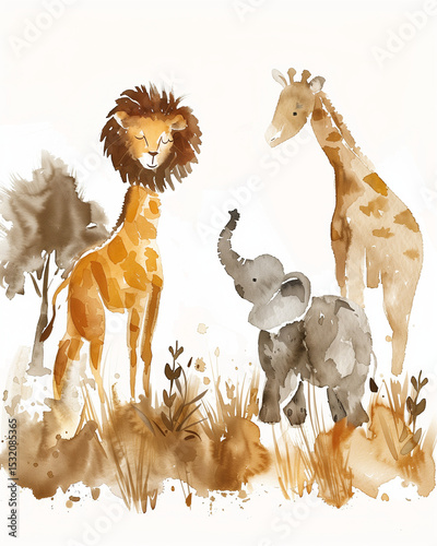 Adorable Baby Animals in Whimsical Kids’ Watercolor Style. Generative AI