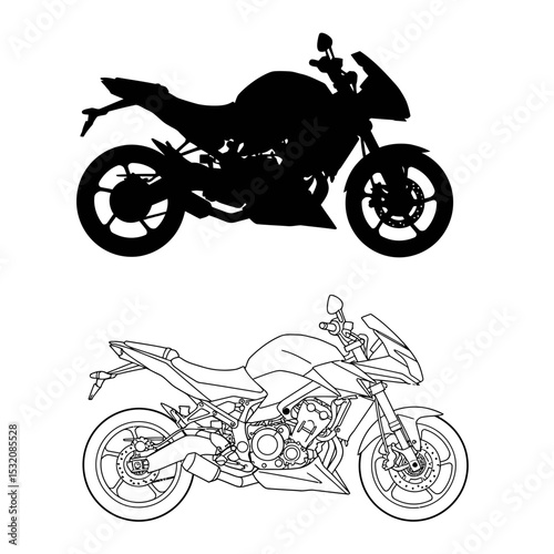 Motorbike side and top view. Motorcycle motocross vehicles. Detailed motorcycling transport isolated vector set