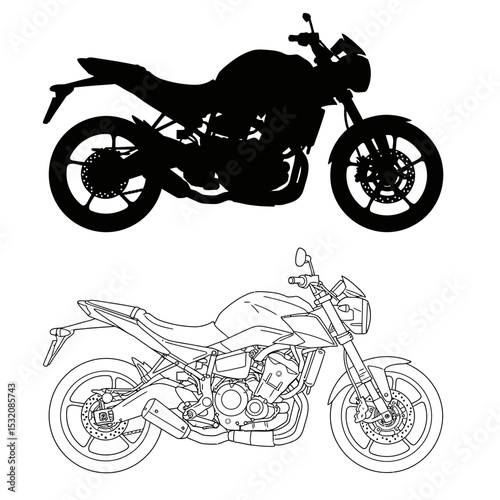Motorbike side and top view. Motorcycle motocross vehicles. Detailed motorcycling transport isolated vector set