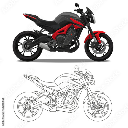 Motorbike side and top view. Motorcycle motocross vehicles. Detailed motorcycling transport isolated vector set