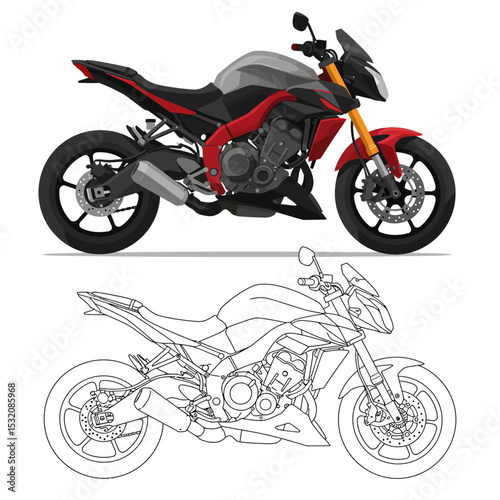 Motorbike side and top view. Motorcycle motocross vehicles. Detailed motorcycling transport isolated vector set