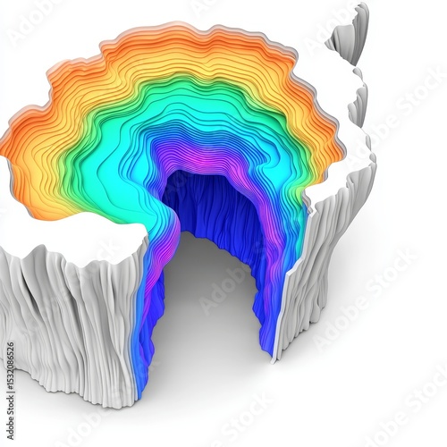 Colorful 3D Contour Representation of Cave with Rainbow Texture and Depth Layers