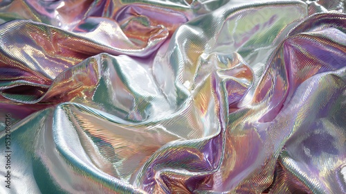 Abstract shimmering textile art rendered with holographic glitch effects and smooth wave-like folds.