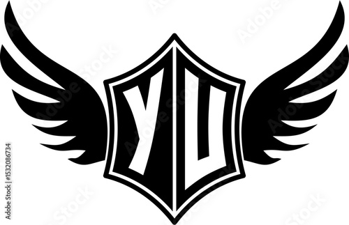 YU logo emblem with winged and shield template