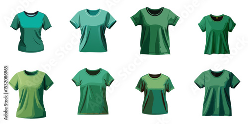Multiple vector illustrations women's green t-shirt

