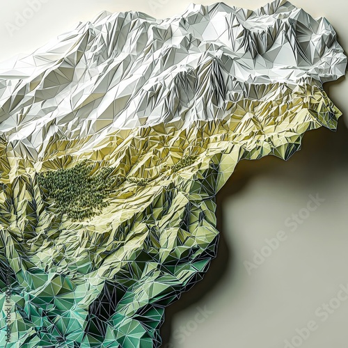 Abstract Geometric Mountain Landscape in Colorful Low-Poly Digital Art Style