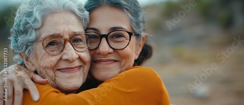 Heartwarming moment of elderly parents hugging their grown-up children at a picnic reunion, smiles, emotional connection, warm and sentimental