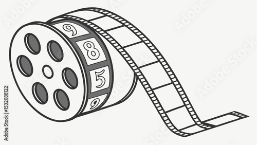 Illustration of a film reel with numbers and film strip, showing a classic movie viewing experience that is 100