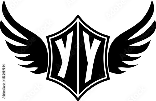 YY logo emblem with winged and shield template