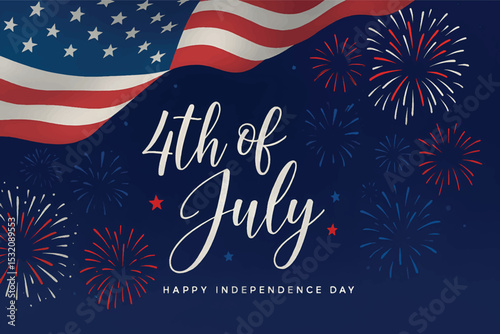 American flag and fireworks celebrate the fourth of july holiday,  A festive image celebrating the fourth of july with the American flag and fireworks.
