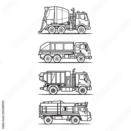 Classic cargo truck line art vector illustration
