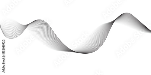 A minimalist, abstract wave design composed of delicate, overlapping black lines that create a subtle gradient and a sense of transparency. The wave flows smoothly across a pure white background.