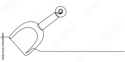 One Continuous Line Drawing of Shovel Icon. Single Line Vector Illustration, Continuous line drawing of shovel. Shovel linear icon. One line drawing background. Vector illustration. Shovel continuous
