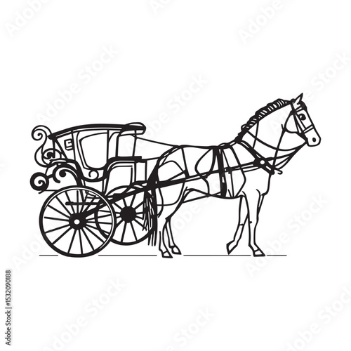 classic horse drawn carriage elegant vintage line art vector