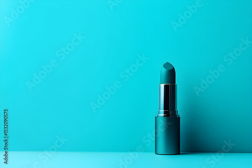 Teal lipstick tube against a bright turquoise background. photo
