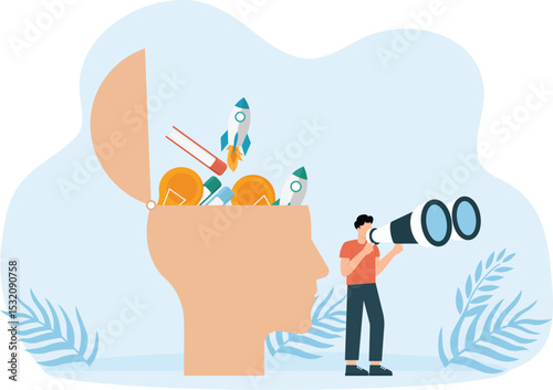Big head human with Creative Business Creates Pencil and Idea Works concept

