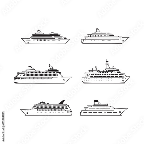 Clean Cruise Ship Silhouette Vector Line Art Illustration