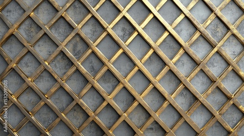 Two-layer 3d golden metal lattice on gray concrete background