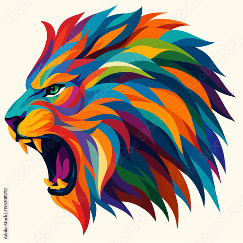 Roaring lion vector.multicolored roaring lion's head vector,abstract.colorful lion vector ,pop art style.