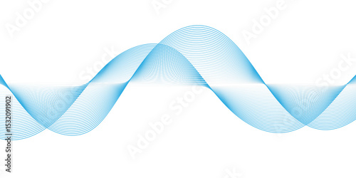 Create a smooth, flowing abstract wave design using soft blue tones. The waves should overlap slightly, creating a sense of motion and transparency against a clean white background. 
