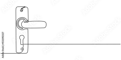 Door knob continuous one line drawing, Door outline drawing illustration. one continuous line drawing of opened door, Continuous one line drawing of Opened door design. Opened door - hope, success