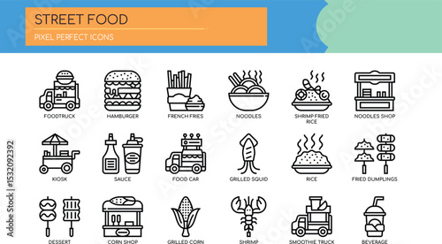 Pixel-Perfect Street Food Icons 20 Line Art Designs for Menus, Websites, and Apps