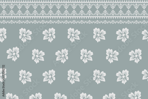 Elegant Floral  damask Fabric with Lace Trim