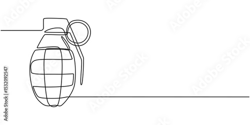 grenade drawing by one continuous line vector, Continuous single line drawing of grenades isolated on white background. The equipment for war. Army weapon concept. Shield with gun vector illustration