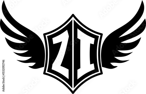 ZI logo emblem with winged and shield template
