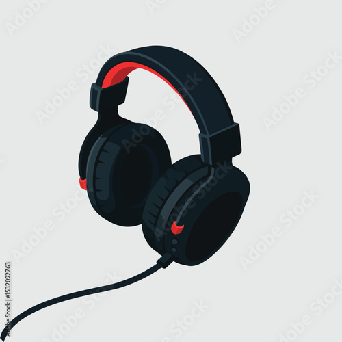 Black and Red Over-Ear Headphones Illustration