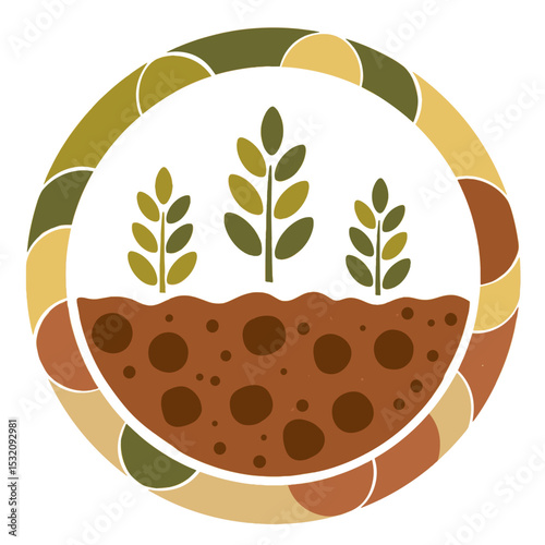 Grain plants growing in healthy soil inside circular agro mosaic design