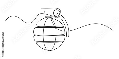 grenade drawing by one continuous line vector, Continuous single line drawing of grenades isolated on white background. The equipment for war. Army weapon concept. Shield with gun vector illustration