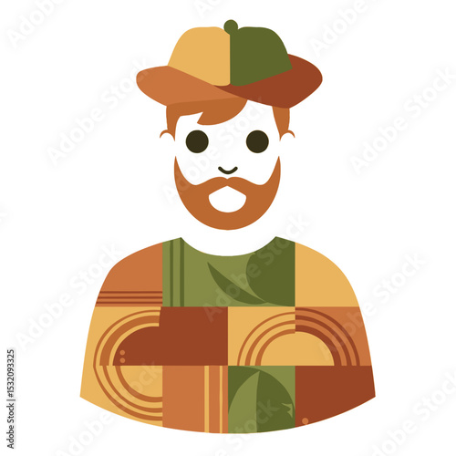 Male farmer portrait in stylized clay mosaic pattern