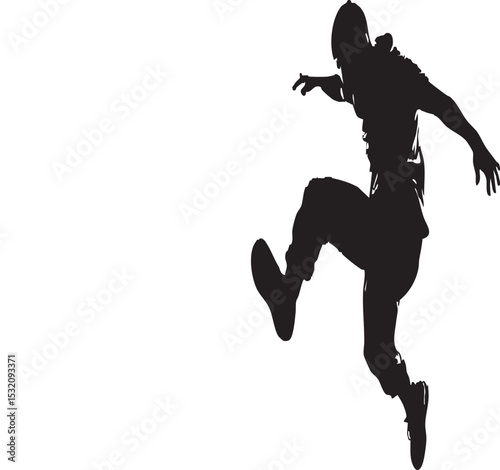 Dynamic Male Silhouette in Mid-Air Action Pose - Urban Movement, Parkour & Street Dance