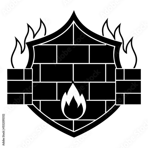 Firewall Vector Illustration | Generative AI & Linocut Silhouette Design