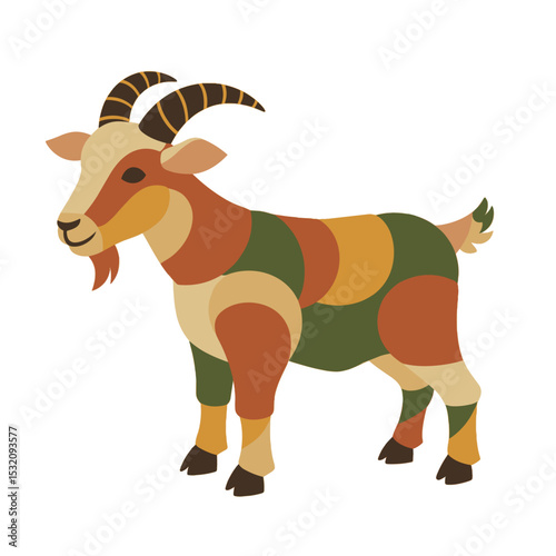 Goat in stylized clay mosaic pattern for rural farming visuals