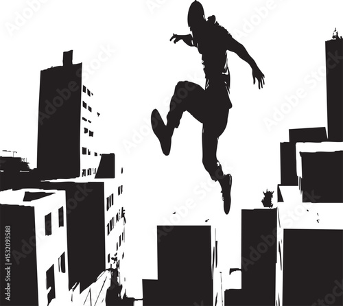 Dynamic Parkour Athlete Leaping Between City Buildings - Urban Adventure & Extreme Sports