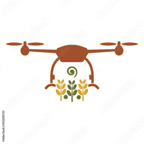 Agricultural drone spraying crops in mosaic vector style