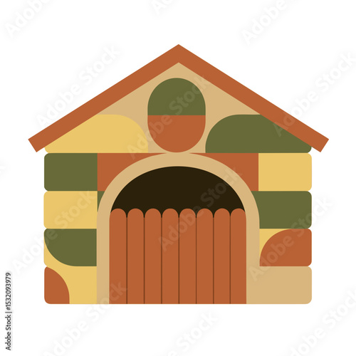 Barn or livestock shed with wooden gate in mosaic style